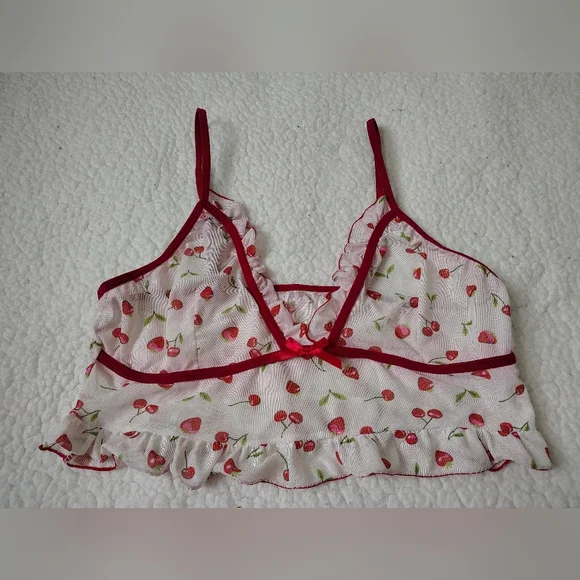 *NWOT* Romwe Women's Large 2-piece Cherry Strawberry Print Pajamas - Picture 2 of 10